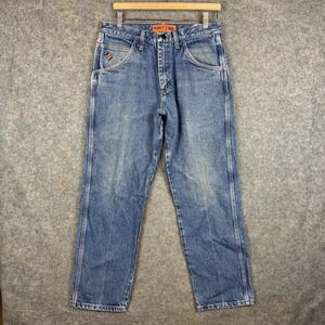 Wrangler FR Jeans Mens 31x29 Blue Riggs Workwear Flame Resistant Distressed HRC2